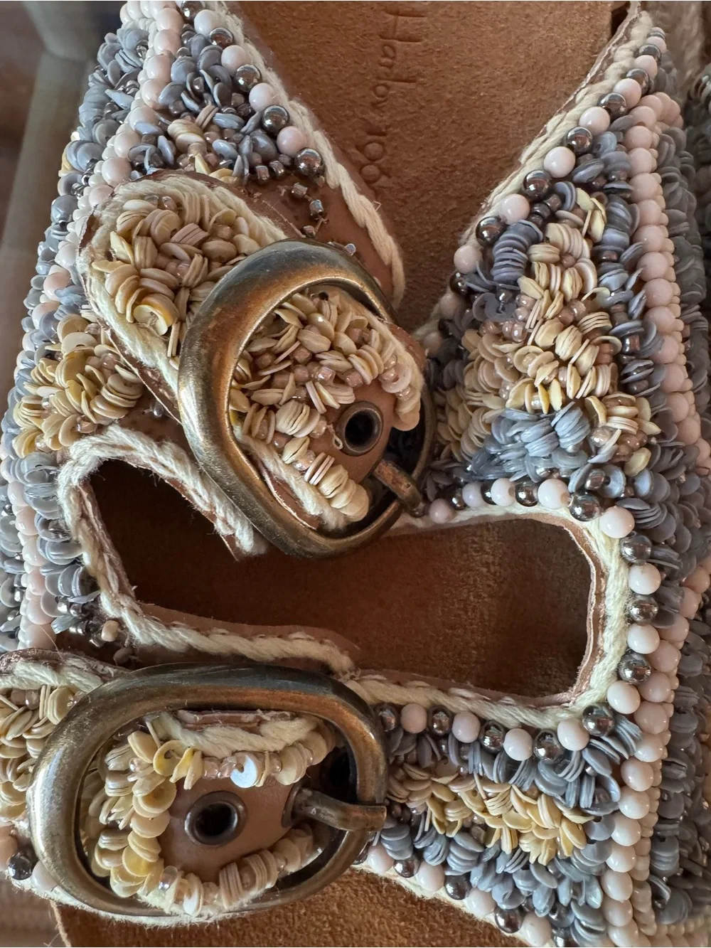 House of Harlow 1960 Beaded Double Buckle Slide Sandals Size 7.5